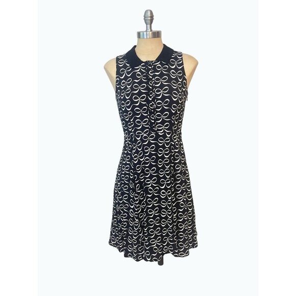Kate Spade Black White  Bow Print Mackenna Fit Flare Dress 2 - Picture 1 of 5